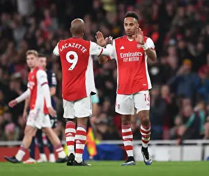 Arsenal V Aston Villa 2021-22 Prints: Arsenal's Strikers in Action: Aubameyang and Lacazette vs Aston Villa (Premier League 2021-22)