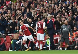 Images Dated 28th October 2017: Arsenal's Substitution: Wenger Replaces Kolasinac with Holding against Swansea City
