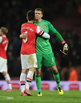 Arsenal V Southampton 2013-14 Prints: Arsenal's Szczesny and Koscielny: United in Victory after Arsenal v Southampton (2013-14)