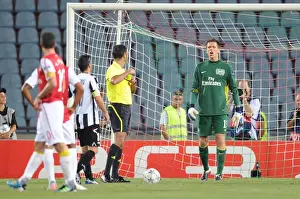 Udinese V Arsenal 2011-12 Prints: Arsenal's Szczesny Taunts Di Natale During Udinese Penalty in 2011 Champions League Clash