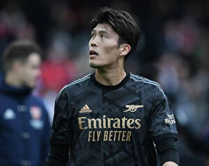 Images Dated 12th March 2023: Arsenal's Takehiro Tomiyasu Post-Match at Fulham's Craven Cottage (Premier League 2022-23)