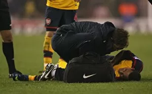 Images Dated 1st November 2008: Arsenals Theo Walcott injured after a challenge by