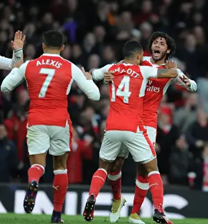 Arsenal V AFC Bournemouth 2016/17 Prints: Arsenal's Theo Walcott and Mohamed Elneny Celebrate Goals Against AFC Bournemouth