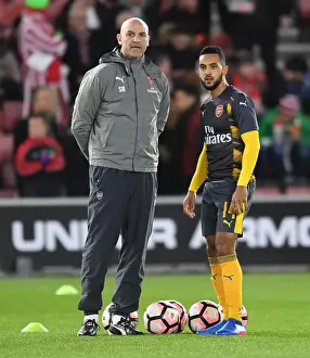 Arsenal's Theo Walcott and Steve Bould Before Southampton FA Cup Clash