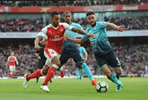 Arsenal V Swansea City 2016-17 Prints: Arsenal's Theo Walcott vs Swansea's Neil Taylor: A Battle at Emirates Stadium