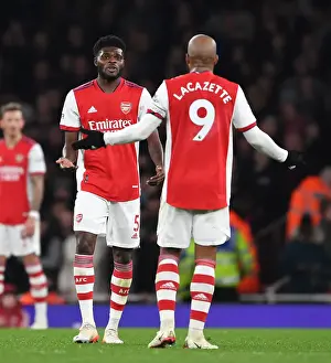 Arsenal V West Ham United 2021-22 Prints: Arsenal's Thomas Partey and Alex Lacazette in Action against West Ham United