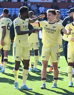 Arsenal's Thomas Partey and Kieran Tierney Celebrate Victory over Aston Villa in Premier League