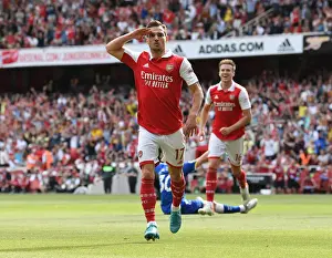 Arsenal V Everton 2021-22 Prints: Arsenal's Thrilling Victory: Cedric Soares Game-Winning Goal vs. Everton (May 2022)
