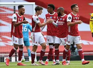 Arsenal's Tierney and Lacazette Celebrate Goal Against Watford (2019-20)