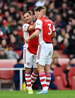 Arsenal's Tierney and Soares in Action against Brentford, Premier League 2021-22