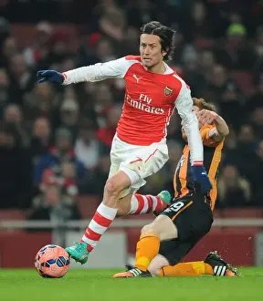 Arsenal V Hull City 2014-15 - FA Cup Prints: Arsenal's Tomas Rosicky Clashes with Hull City's Stephen Quinn in FA Cup Third Round