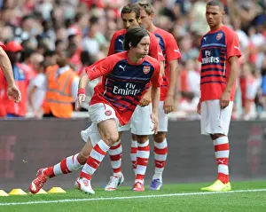 Arsenal V Benfica 2014-15 Prints: Arsenal's Tomas Rosicky Gears Up for Arsenal v Benfica at Emirates Stadium (2014-15)