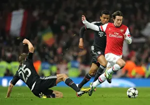 Arsenal V Bayern Munich 2012-13 Prints: Arsenal's Tomas Rosicky Outmaneuvers Bayern's Gustavo and Muller in Champions League Showdown