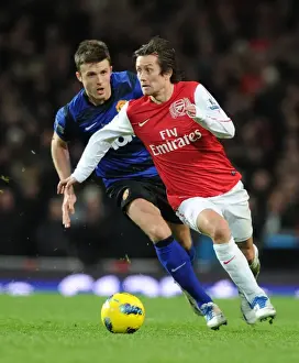 Arsenal V Manchester United 2011-12 Prints: Arsenal's Tomas Rosicky Outmaneuvers Manchester United's Michael Carrick