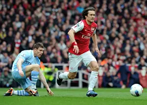 Arsenal V Manchester City 2011-12 Prints: Arsenal's Tomas Rosicky Outruns Manchester City's James Milner in Premier League Clash