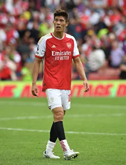 Arsenal's Tomiyasu Reacts After Arsenal FC vs. Nottingham Forest, Premier League 2023-24