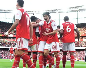 Arsenal's Tomiyasu and Saka Celebrate 2nd Goal Against Liverpool in 2022-23 Premier League
