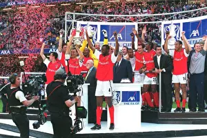 Arsenal's Tony Adams and Patrick Vieira Celebrate FA Cup Victory: Arsenal 2-0 Chelsea (AXA Final 2002, Millennium Stadium, Cardiff, Wales)
