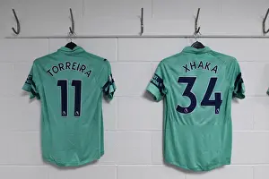 AFC Bournemouth V Arsenal 2018-19 Prints: Arsenal's Torreira and Xhaka Jerseys in Arsenal Changing Room (AFC Bournemouth v Arsenal 2018-19)