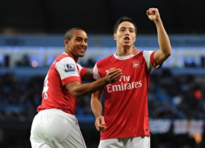 Arsenal's Triumph: Theo Walcott and Samir Nasri's Jubilant Celebration of Bendtner's Goal (3-0 vs Manchester City, 2010)