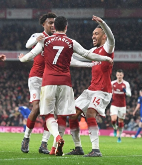 Arsenal V Everton 2017-18 Prints: Arsenal's Triumph: Aubameyang, Iwobi, Mkhitaryan Celebrate Goals Against Everton