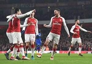 Arsenal v Everton 2017-18 Collection: Arsenal's Triumph: Celebrating Ramsey, Iwobi, Mkhitaryan's Goals vs Everton (2017-18)