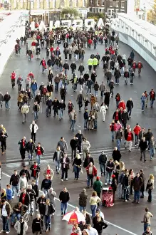 Arsenal's Triumph: Fans Converge on Emirates Stadium via Clock End Bridge (3:0 Win against Tottenham Hotspur, FA Premiership, 2/12/06)