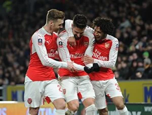 Images Dated 8th March 2016: Arsenal's Triumph: Giroud, Chambers, Elneny Celebrate FA Cup Goal vs Hull City