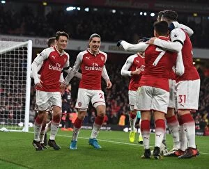 Images Dated 29th November 2017: Arsenal's Triumph: Ozil, Sanchez, Bellerin in Glory - Celebrating a Memorable Win over