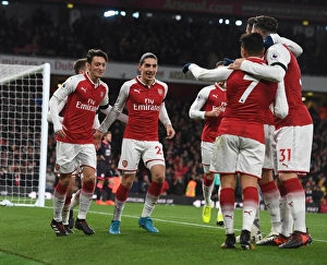 Arsenal V Huddersfield Town 2017-18 Prints: Arsenal's Triumph: Ozil, Sanchez