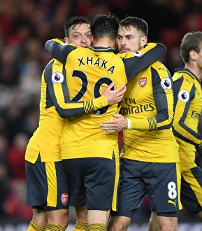 Arsenal's Triumph: Ozil, Xhaka, and Ramsey's Goal Celebration vs. Middlesbrough (2016-17)