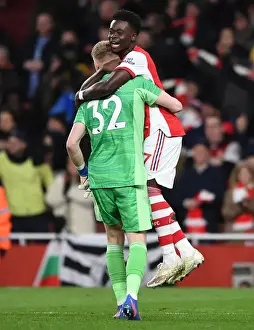 Arsenal V Wolverhampton Wanderers 2021-22 Prints: Arsenal's Triumph: Ramsdale and Saka's Unforgettable Celebration vs