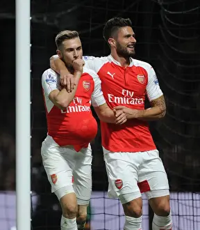 Arsenal's Triumph: Ramsey and Giroud Celebrate Goal Scoring Feats Against Watford (2015/16)