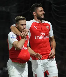 Arsenal's Triumph: Ramsey and Giroud Celebrate Goals Against Watford (2015/16)