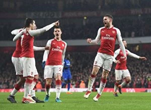 Images Dated 3rd February 2018: Arsenal's Triumph: Ramsey, Iwobi, Mkhitaryan Celebrate Goals Against Everton (2017-18)