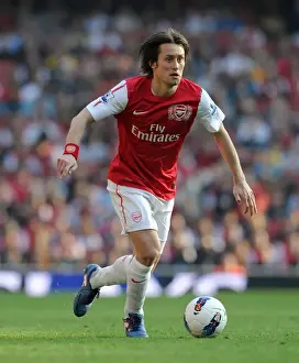Arsenal V Aston Villa - 2011-12 Prints: Arsenal's Triumph: Rosicky Leads the Gunners to a 3-0 Victory over Aston Villa in the Premier League