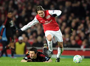 Arsenal V AC Milan 2011-12 Prints: Arsenal's Triumph: Rosicky & Van Bommel Clash as Arsenal Crush AC Milan 3-0 in Champions League