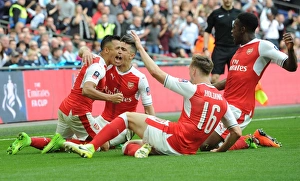 Arsenal's Triumph: Sanchez, Holding, and Welbeck's Goal Celebration vs Manchester City (FA Cup Semi-Final, 2017)
