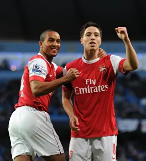 Arsenal's Triumph: Theo Walcott and Samir Nasri Celebrate Bendtner's Goal (3-0 vs Manchester City, 2010)