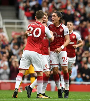 Arsenal V Brighton And Hove Albion 2017-18 Prints: Arsenal's Triumphant Trio: Monreal