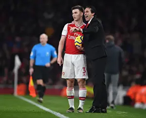 Arsenal's Unai Emery and Kieran Tierney During Arsenal v Southampton Premier League Match