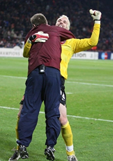 AC Milan V Arsenal 2007-8 Prints: Arsenal's Unforgettable Moment: Manuel Almunia and Gary Lewin Celebrate 2-0 Lead Over AC Milan in Champions League