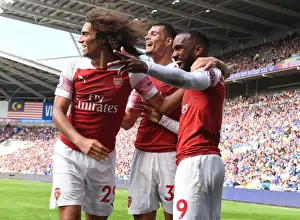Arsenal's Unforgettable Moment: Aubameyang's Double Against Cardiff City - Guendouzi, Xhaka, Lacazette Celebrate