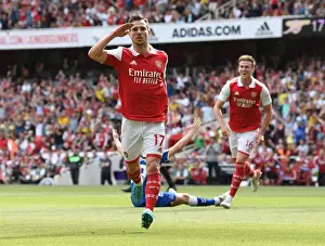Arsenal V Everton 2021-22 Prints: Arsenal's Unforgettable Victory: Cedric Soares Scores the Decisive Goal vs