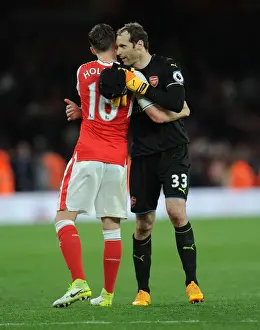 Arsenal V Sunderland 2016-17 Prints: Arsenal's Unforgettable Victory Dance: Cech and Holding Celebrate Premier League Triumph over Sunderland