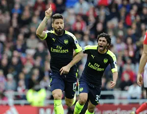 Sunderland V Arsenal 2016-17 Prints: Arsenal's Unforgettable Victory: Giroud and Elneny's Emotional Celebration (Arsenal vs Sunderland)