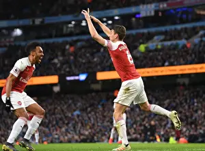Manchester City V Arsenal 2018-19 Prints: Arsenal's Unforgettable Victory: Koscielny and Aubameyang's Goal Celebration vs