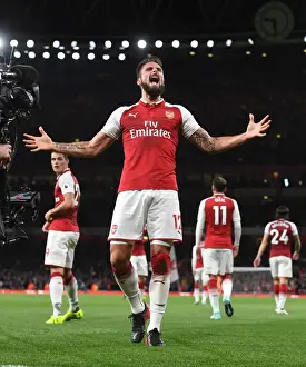 Arsenal V Leicester City 2017-18 Prints: Arsenal's Unforgettable Victory: Olivier Giroud's Brace Against Leicester City (2017-18)
