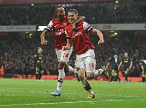 Arsenal V Wigan Athletic 2012-13 Prints: Arsenal's Unforgettable Victory: Ramsey and Walcott's Goal Celebration (2012-13)