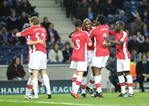 FC Porto V Arsenal 2009-10 Prints: Arsenal's Unforgettable Victory: Sol Campbell's Goal Celebration with Bendtner